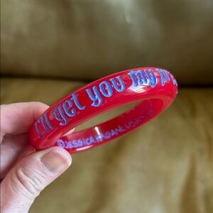Jessica Cushman Kagan Red Resin Bangle Bracelet with Blue Text